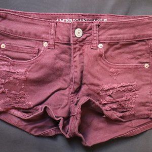American Eagle Outfitters  Soft Stretch Size 6 Mini Shorts Distressed Burgundy